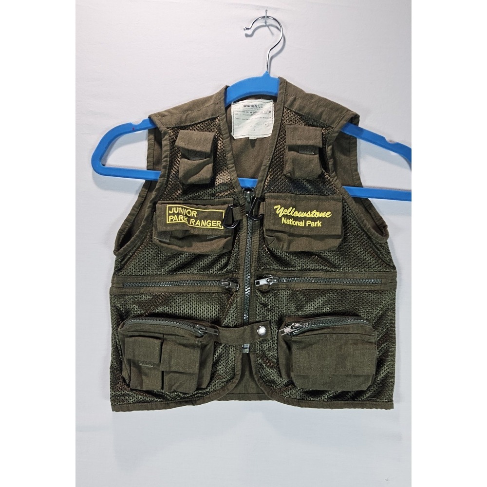 Yellowstone National Park Junior Ranger Vest Kids Green M Zip Up Pockets Mesh